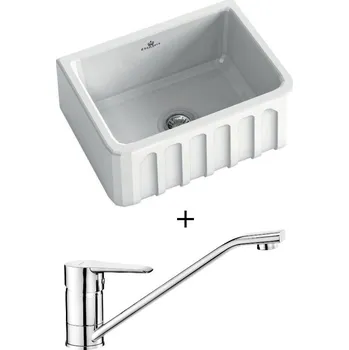 Keramický dřez Keramický dřez SET Chambord Louis 595 keramika bílá + Deante CORIO BFC 060M chrom