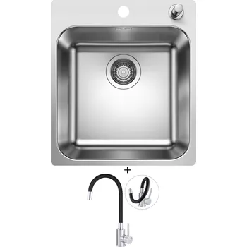 Nerezový dřez Nerezový dřez SET Blanco SUPRA 400-IF/A R12 nerez kartáčovaný s táhlem 526353 + Deante NEO LUNO BOC B720 nerez