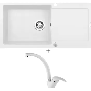 Granitový dřez Granitový dřez SET Pyramis MIDO (100x50) 1B 1D bílá + Pyramis OSSIA bílá