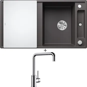Granitový dřez Granitový dřez SET Blanco AXIA III 5 S šedá skála s excentrem + skleněná krájecí deska 523216 + Blanco MILI chrom 519413