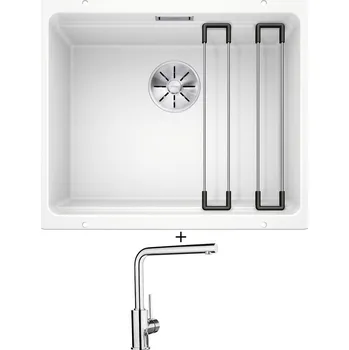 Granitový dřez Dřez pod desku SET Blanco ETAGON 500-U bílá 522231 + Blanco MILA chrom 519414
