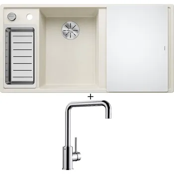 Granitový dřez Granitový dřez SET Blanco AXIA III 6 S bílá soft s excentrem + skleněná krájecí deska 527043 + Blanco MILI chrom 519413
