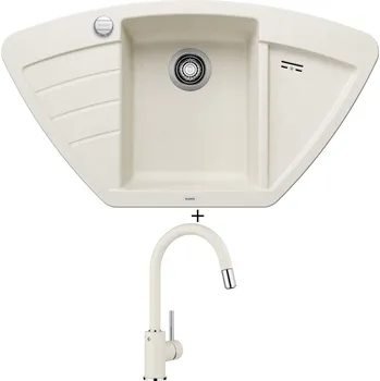 Granitový dřez Granitový dřez SET Blanco ZIA 9 E bílá soft + excentrické ovládání + Blanco MIDA-S bílá soft 526968