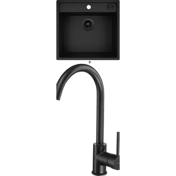 Granitový dřez Granitový dřez SET Pyramis CAMEA (50x53) 1B černá edice + Deante MILIN B62M černá matná