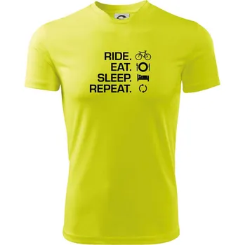 Pánské tričko Ride Eat Sleep Repeat kolo - Pánské triko Fantasy sportovní (dresovina) - 2XL ( Neonově žlutá )