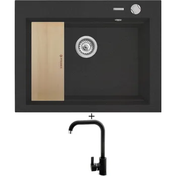 Granitový dřez Granitový dřez SET Pyramis SIROS (67x51,5) 1B černá + dřevěná krájecí deska + Pyramis SILVIO černá