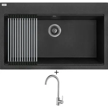 Granitový dřez Granitový dřez SET Laveo TAU SBT 7108 černá + Rolovací odkapávač + Laveo BONA BAB 268D nerez