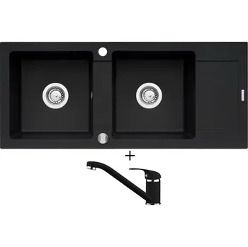 Granitový dřez Granitový dřez SET Pyramis MIDO (116x50) 2B 1D černá matná + Pyramis ASALIA černá matná