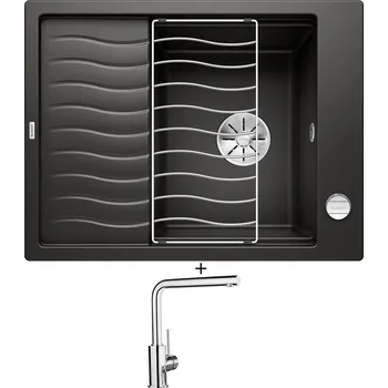 Granitový dřez SET Blanco ELON 45 S černá + excentrické ovládání + Blanco MILA chrom 519414
