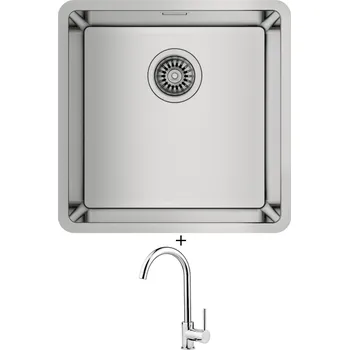 Nerezový dřez Dřez pod desku SET Teka BE LINEA RS15 40.40 X nerez + Deante ASTER 062 M chrom