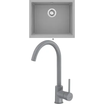 Granitový dřez Granitový dřez SET Deante CORDA ZQA S10C světle šedá + Deante MILIN S62M světle šedá