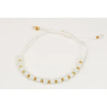 Náramek Provázkový náramek se zlatými kuličkami a bílými korálky ZLNA1309F + Dárek zdarma