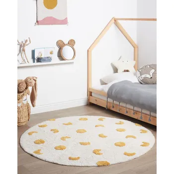 Koberec Koberec světle béžový a žlutý bavlněný ø 140 cm kulatý obývací pokoj v boho stylu dětský pokoj pro děti Beliani
