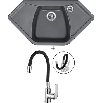 Granitový dřez Granitový dřez SET Sinks NAIKY 980 titanium + Kuchinox ELZA BKE 761D chrom/černá