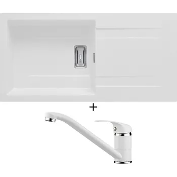 Granitový dřez Granitový dřez SET Pyramis KARTESIO (100x50) 1B 1D PLUS bílá + Pyramis ASALIA bílá