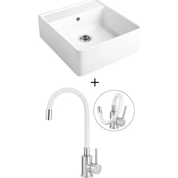 Keramický dřez Keramický dřez SET Villeroy &amp; Boch Single 595 keramika bílá + Deante NEO LUNO BOC W720 nerez