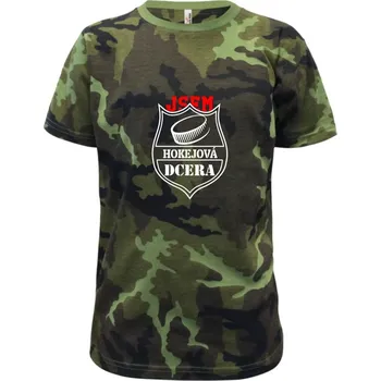 Chlapecké oblečení Hokejová dcera - puk - Dětské maskáčové triko - 146 cm/10 let ( Zelený maskáč )