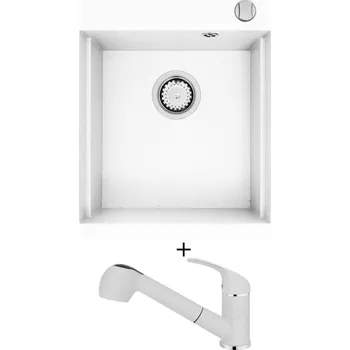 Granitový dřez Granitový dřez SET Pyramis SIROS (47x51,5) 1B bílá + Pyramis FIDO bílá