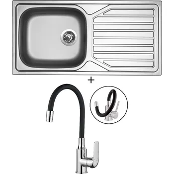 Nerezový dřez Nerezový dřez SET Sinks OKIO 1000 XXL V nerez matný + Kuchinox ELZA BKE 761D chrom/černá