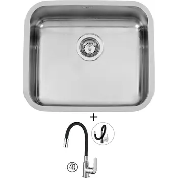 Nerezový dřez Dřez pod desku SET Sinks BELÉM 540 U nerez leštěný + Kuchinox ELZA BKE 762D chrom/černá