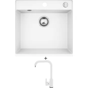 Granitový dřez Granitový dřez SET Pyramis CAMEA (50x53) 1B bílá + Pyramis SILVIO bílá