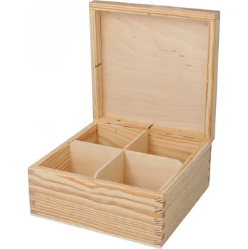 Dóza na potraviny Dřevotéka - Dřevěná krabička na čaj 16x16 cm - 4 přihrádky Dřevěná krabička na čaj 16x16 cm - 4 přihrádky