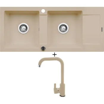 Granitový dřez Granitový dřez SET Pyramis MIDO (116x50) 2B 1D béžová + Pyramis SILVIO béžová