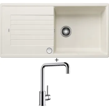 Kuchyňský dřez Granitový dřez SET Blanco ZIA XL 6 S bílá soft + excentrické ovládání + Blanco MILI chrom 519413