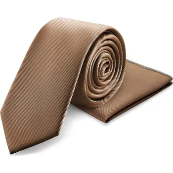 Kravata Sada kravaty a kapesníčku do saka světle hnědé barvy - Trendhim