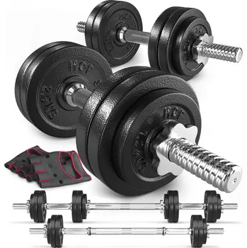 Hop-Sport Sada litinových činek 2x15kg s prodlouženým hřídelem