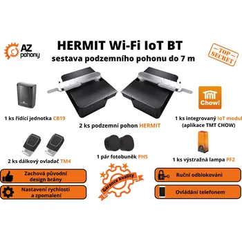 Pohon brány Hermit Wi-Fi IoT BT - sada podzemních pohonů pro křídlovou bránu do 7 m a 700 kg