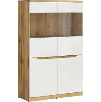 Obývací stěna Vitrína NUIS REG2D2W - dub wotan/bílý lesk - SLEVA 3% s kodem radost25