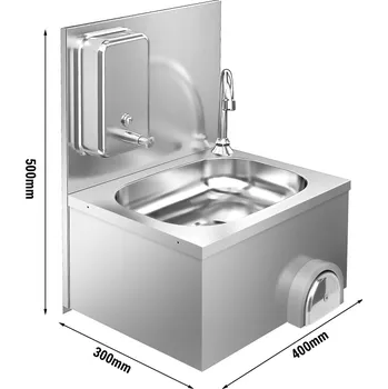 G.Gastro Umyvadlo - nerezová ocel - s vodovodní baterií, kolenním ovládáním a dávkovačem mýdla
