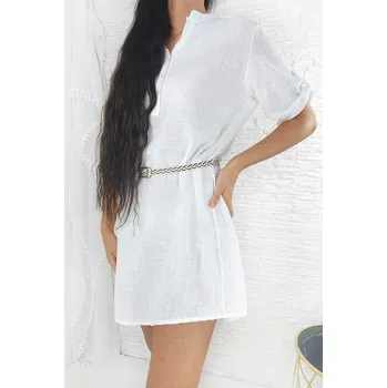 Dámské šaty New collection Bílé košilové šaty s příměsí lnu MA-2205WH Velikost: XS-L