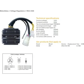 Elektroinstalace pro motocykl DZE REGULÁTOR NAPĚTÍ HONDA XRV 650 AFRICA TWIN '90 (OEM-31600-MS8-000)