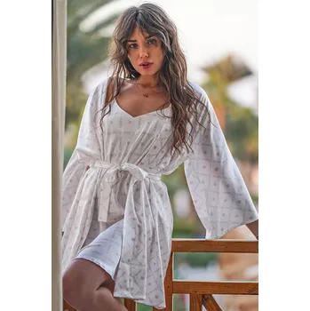 Dámský župan DKaren lehký župan P018 smetanová, vzorovaná S