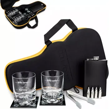 Žertovný předmět Whisky set v pouzdře pro hudebníky - placatka a skleničky s příslušenstvím