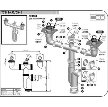 Sifon Sam holding Sifon T-724 DN50/DN40 dvojdřezový 620984