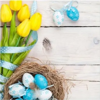 Papírový ubrousek Ubrousek (PAP FSC Mix) 3vrstvý Velikonoce (tulipány), 33 x 33 cm [20 ks]