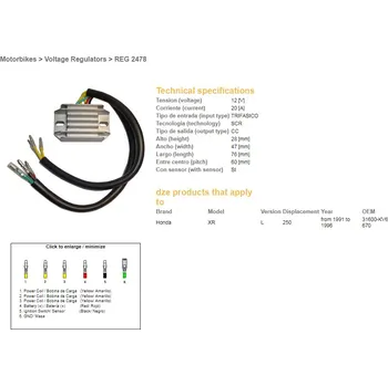 Elektroinstalace pro motocykl DZE REGULÁTOR NAPĚTÍ HONDA XR 250L '91-'96 (31600-KV6-670) (12V/20A)