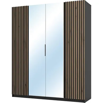 Šatní skříň Šatní skříň KAJA 2LAM 2LU | 200 cm | se zrcadly | VYSOKÁ | černá/evoke + lamely