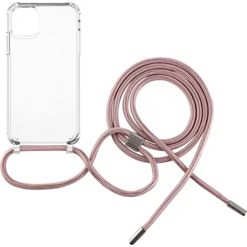 Pouzdro na mobilní telefon FIXED Pure Neck pro Apple iPhone 11 růžová šňůrka/transparentní