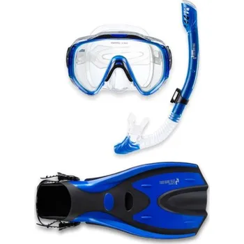 Potápěčská maska Two Bare Feet potápěčský set Silicone Dry Top modrý s ploutvemi, Velikosti S/M 38-42