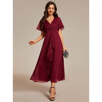 Dámské šaty Třpytivé svatební šaty s výstřihem do V a krátkými rukávy Barva: Bordová, Velikost: 9XL