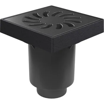 Kanalizační potrubí Kanalizační vpusť spodní D160/D110-250 suchá klapka, litinový rámeček, plastová mřížka SUN