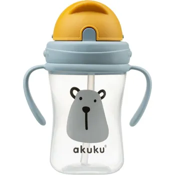 Akuku Láhev s brčkem 300 ml, medvěd/šedá/žlutá
