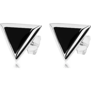Náušnice Puzetové náušnice, stříbro 925, trojúhelníkový černý onyx, stříbrný lem