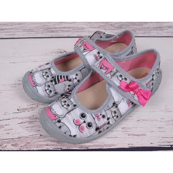 Dívčí bačkory Balerínky bačkůrky 3F Atena 3A3/20 šedorůžové s kočkami velikost: 27