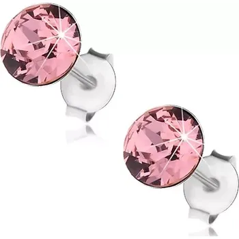 Náušnice Stříbrné 925 náušnice, kulatý Swarovského krystal růžové barvy, 6 mm