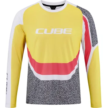 cyklistický dres Cube dres VERTEX ROUND NECK L/S yellow pink - M